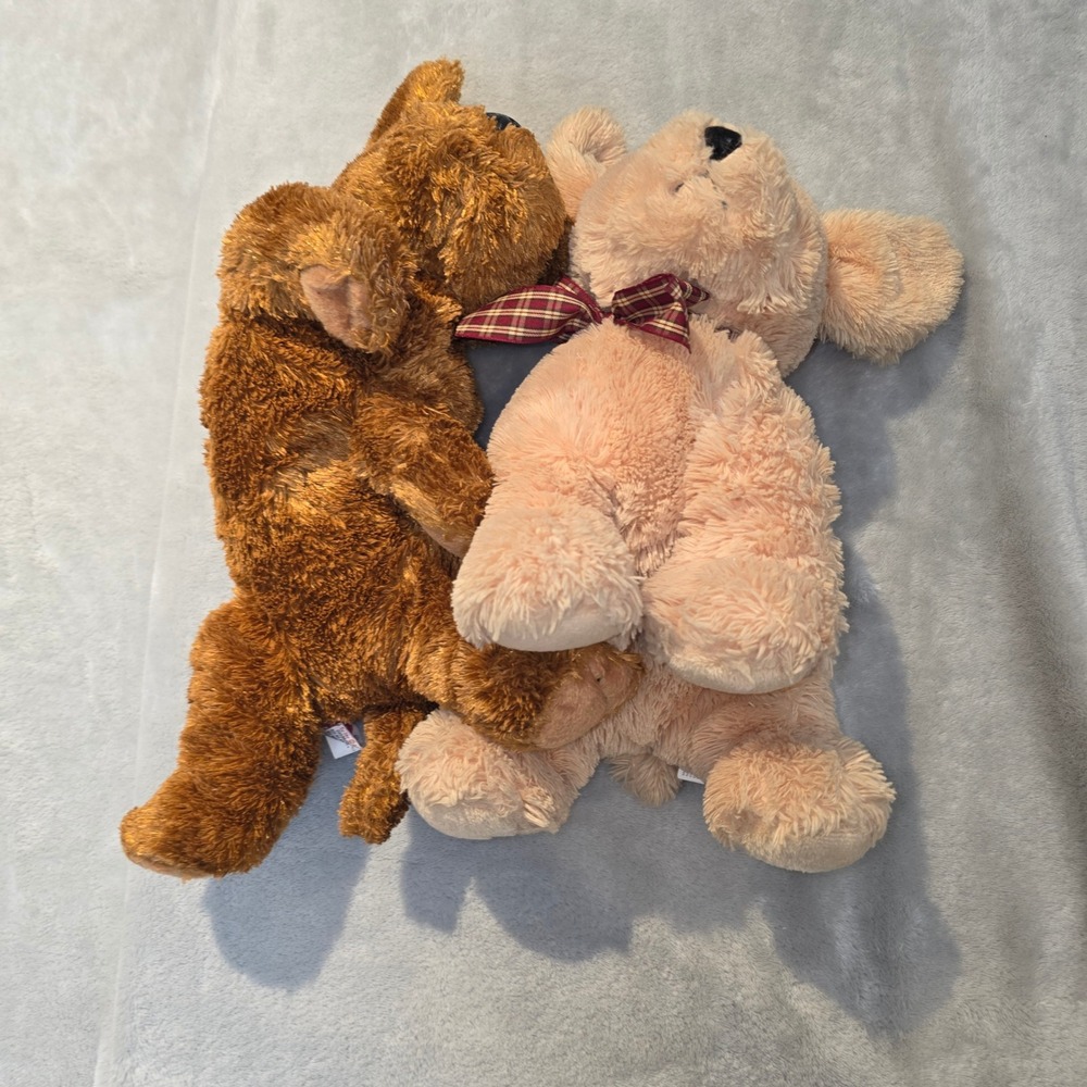 Two Ty‎ Classic Plush Brown Beige Puppy Dog Stuffed Animal With Scarf - Picture 2 of 9
